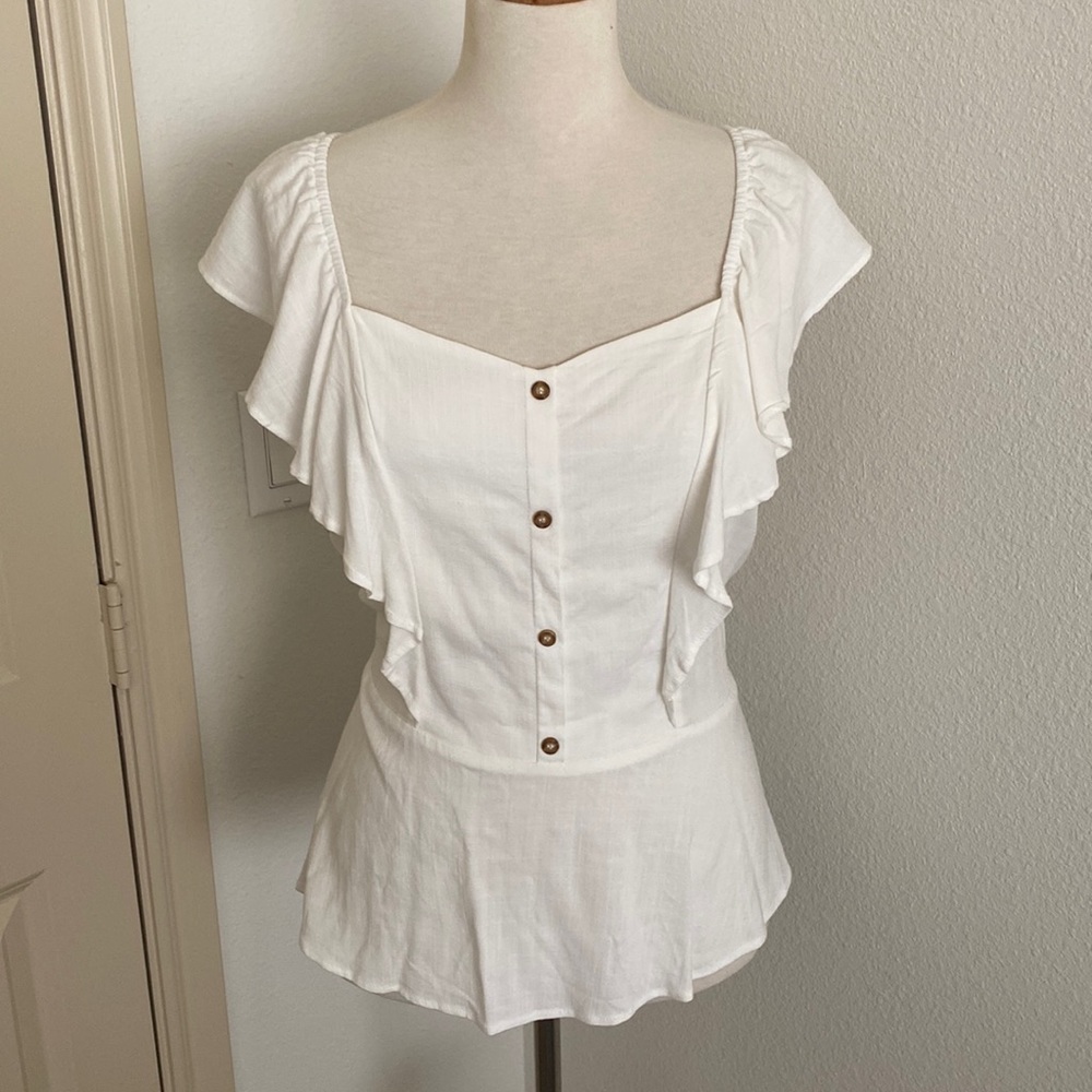 White Blouse Flutter sleeve